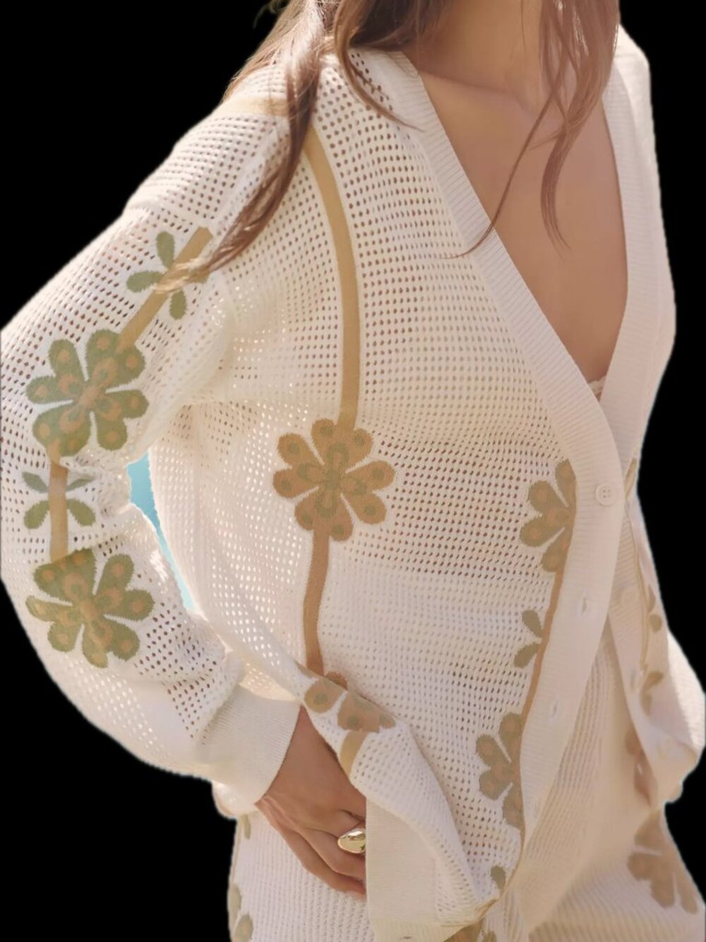 Anthropologie Celandine Floral Open Knit Cardigan Sweater Boho XS Oversized